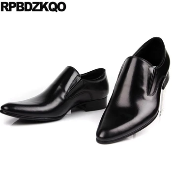 

Office Wingtip Party Genuine Leather Men Pointed Toe Dress Shoes Lace Up Formal Prom Large Size Brogue Black Spring Oxfords