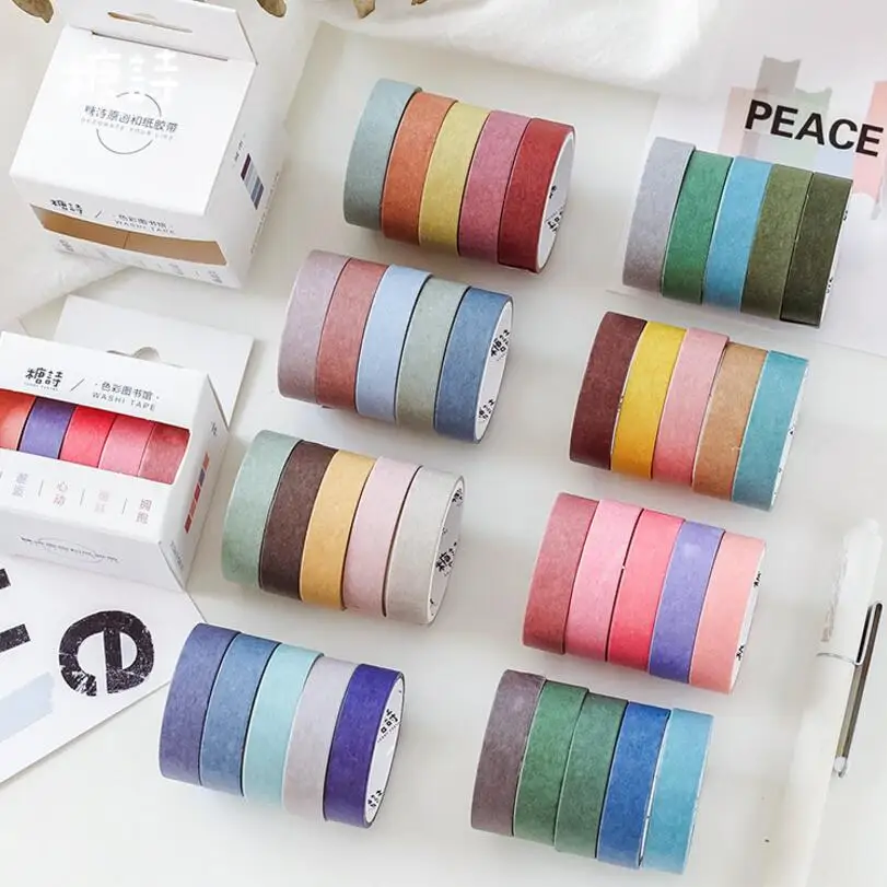 

5 pcs/box Solid Color Colorful City Series Masking Washi Tape Japanese Decorative Adhesive Tape Diy Scrapbooking Tools Sticker