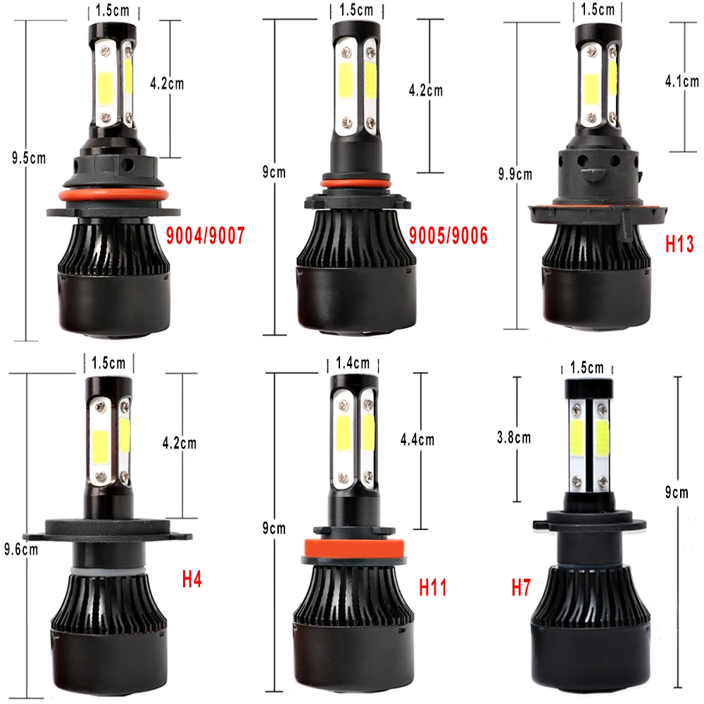 4 sisi luces led h4 h7 h11 bohlam lampu depan led untuk mobil lampu hb4 h13 9004 9005 9006 9007 100 w 12000lm 6500 k 12 v