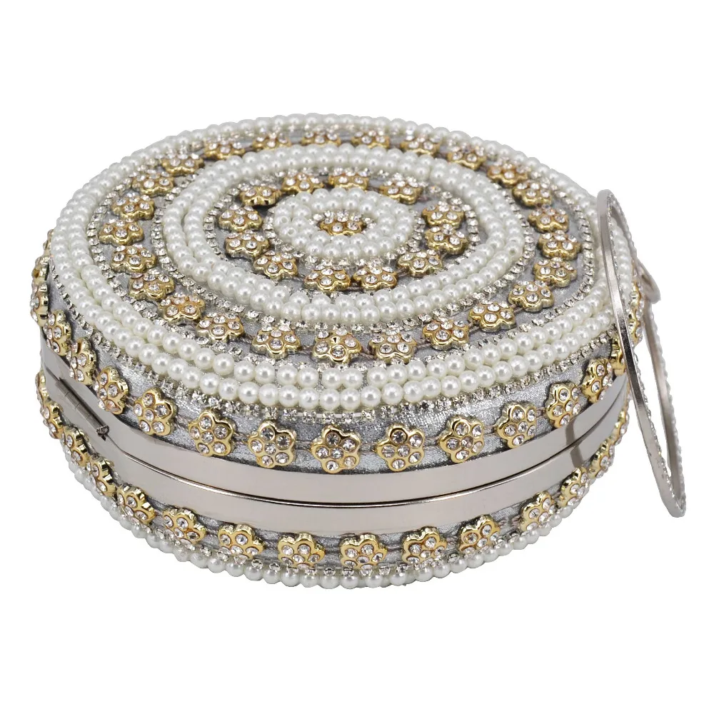 Милые яркие серебряные Кристальные белые жемчужные круглые браслеты на руку, сумка на цепочке, сумки для свадебной вечеринки, Женская сумочка, вечерняя сумка