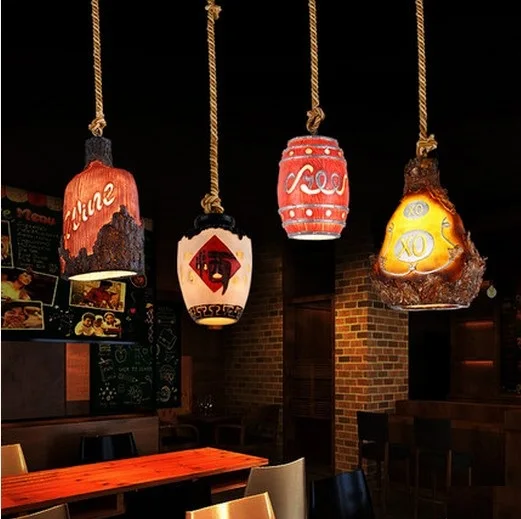 

Loft Style Creative Wine Bottle Resin Droplight LED Vintage Pendant Light Fixtures Dining Room Hanging Lamp Indoor Lighting