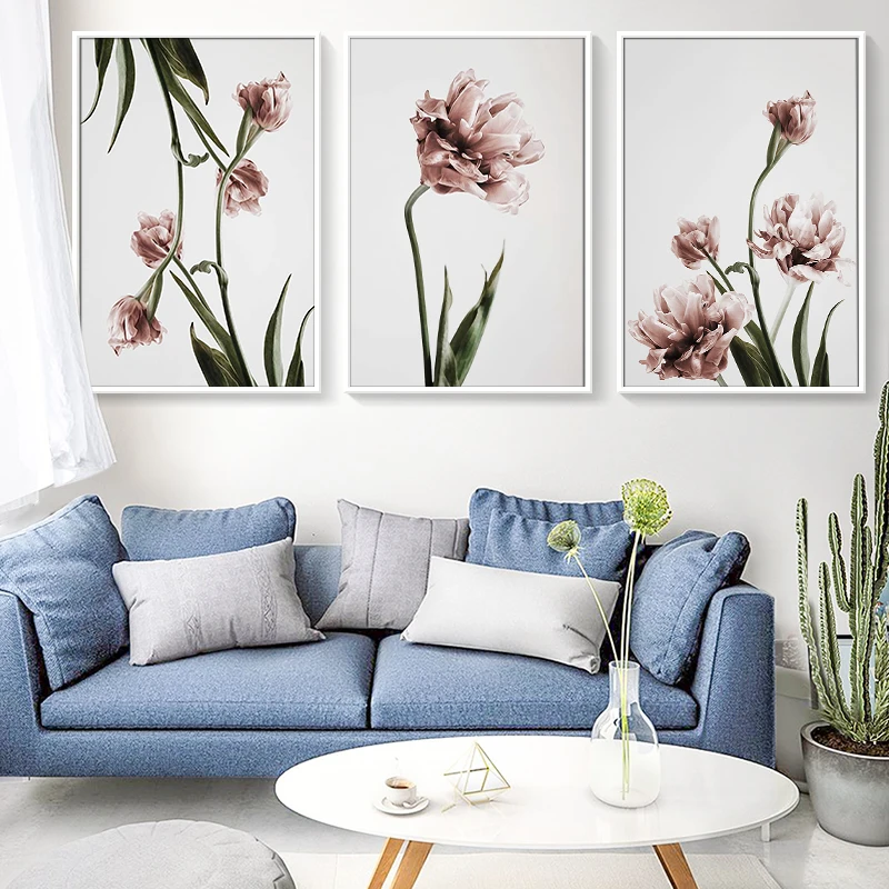 Nordic beauty life Pink Flowers Canvas Painting Romantic wall print Posters Pictures for Living Room Home Decor No Frame | Дом и сад