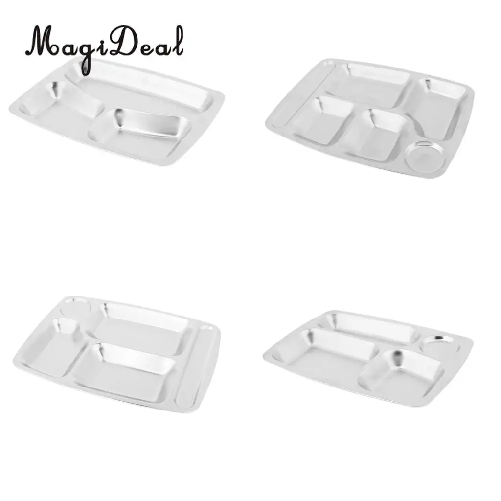 Stainless Steel Divided Lunch Food Serving Bento Box Tray Restaurant Canteen Tableware Rectangular Camping Hiking