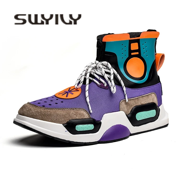 

SWYIVY Ins Hot Sale Men Sneakres High Top 2018 Summer Autumn Male Cool Casual Shoes Platform Breathable Man Sneakers Shoes 44