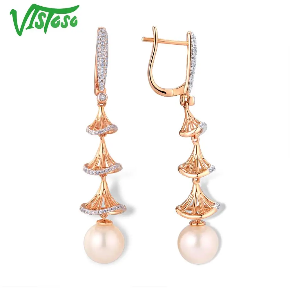 VISTOSO Pure 14 K 585 розовое золото сверкающие бриллианты элегантные пресноводные
