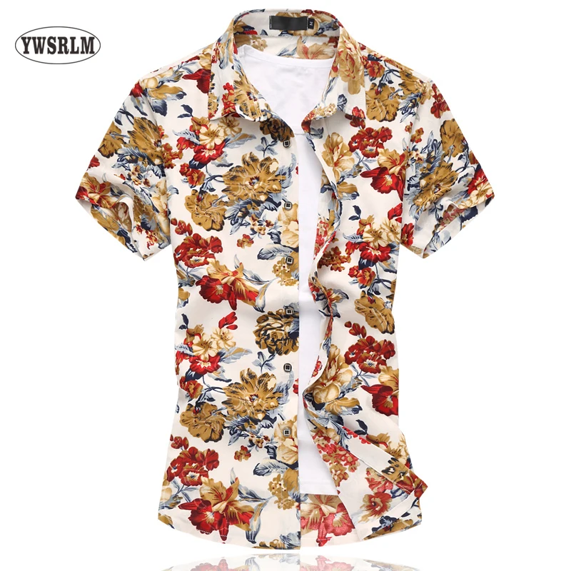 Plus size 6XL Silk cotton flower mens shirts Casual floral shirt men