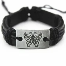 Мода ручной сплава Дизайн бабочка черный Кожаные Браслеты Surf браслет для мужчин женщин подарок mb175