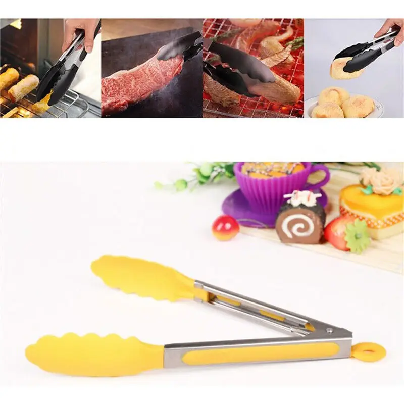 

Stainless steel Plastic BBQ Tongs Clip Salad Bread Serving Tongs Kitchen Tools Wholesale Random color Hot Sale 1Pcs