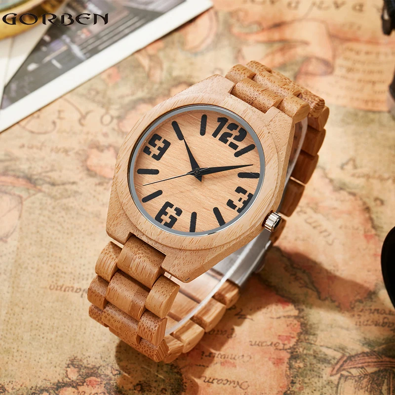 

New Arrival Full Bamboo Watch Simple Stylish Wooden Quartz Watches Men Women Wooden Strap Wrist Watches Relogio Masculino