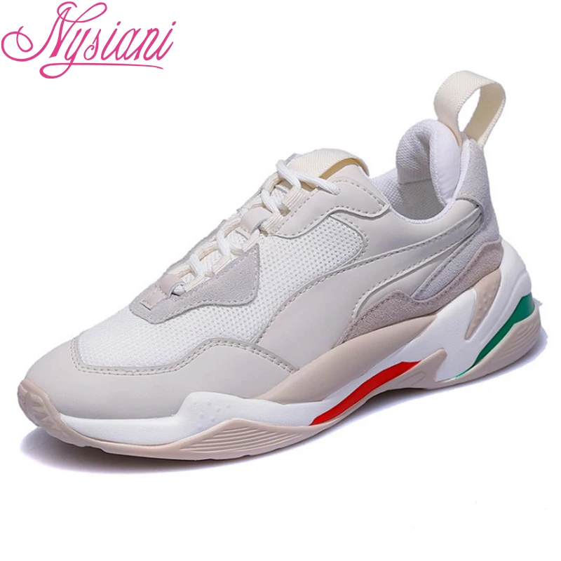

2019 Spring Split Leather Flat Platform Women Sneakers Brand Designer Fashion Mixed Colors Round Toe Thick Soles Shoes Nysiani