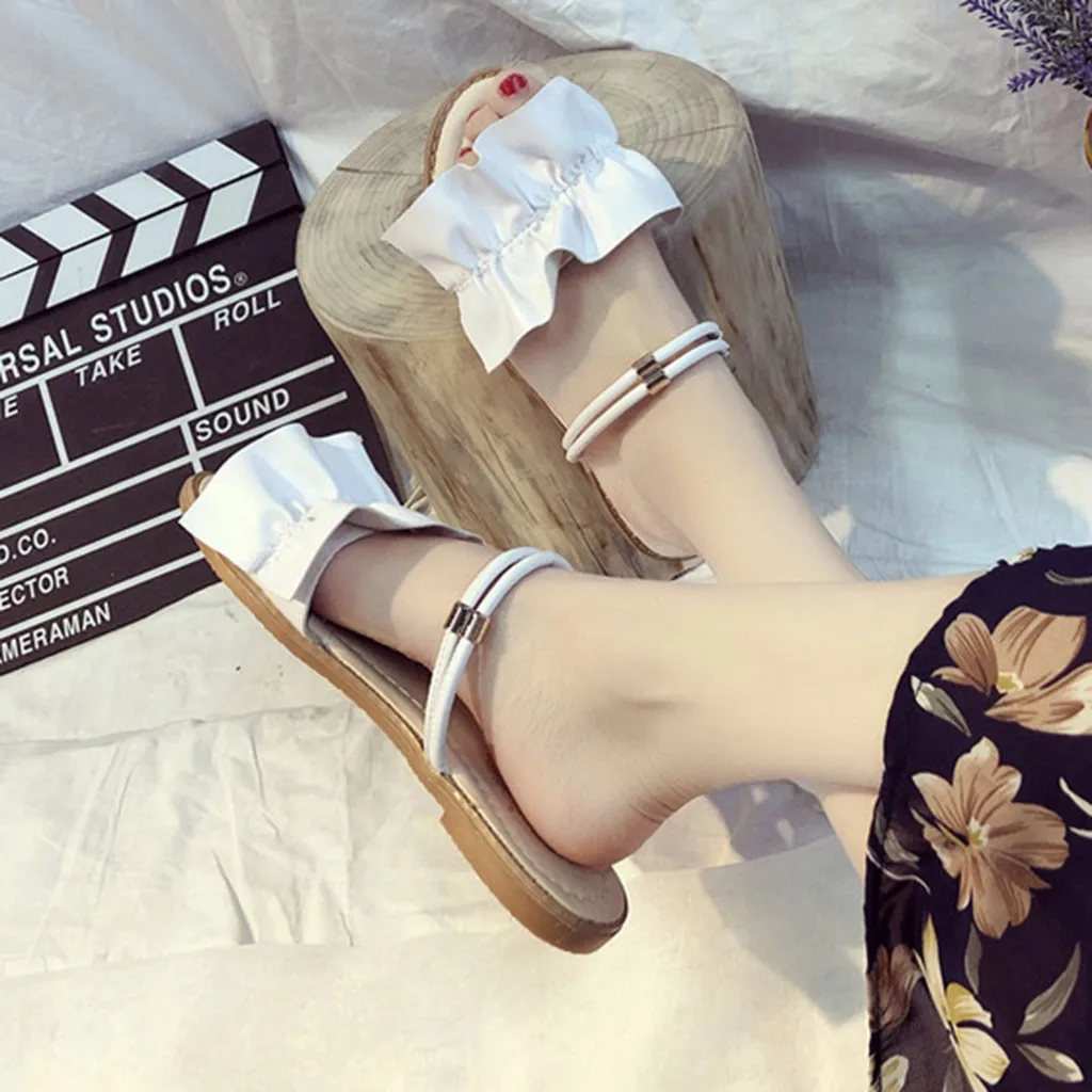 

MUQGEW 2019 new popular women sandals Women Slipper Slip On Solid Sandals Girl Open Toe Sweet Flat Beach Summer Shoes #es5