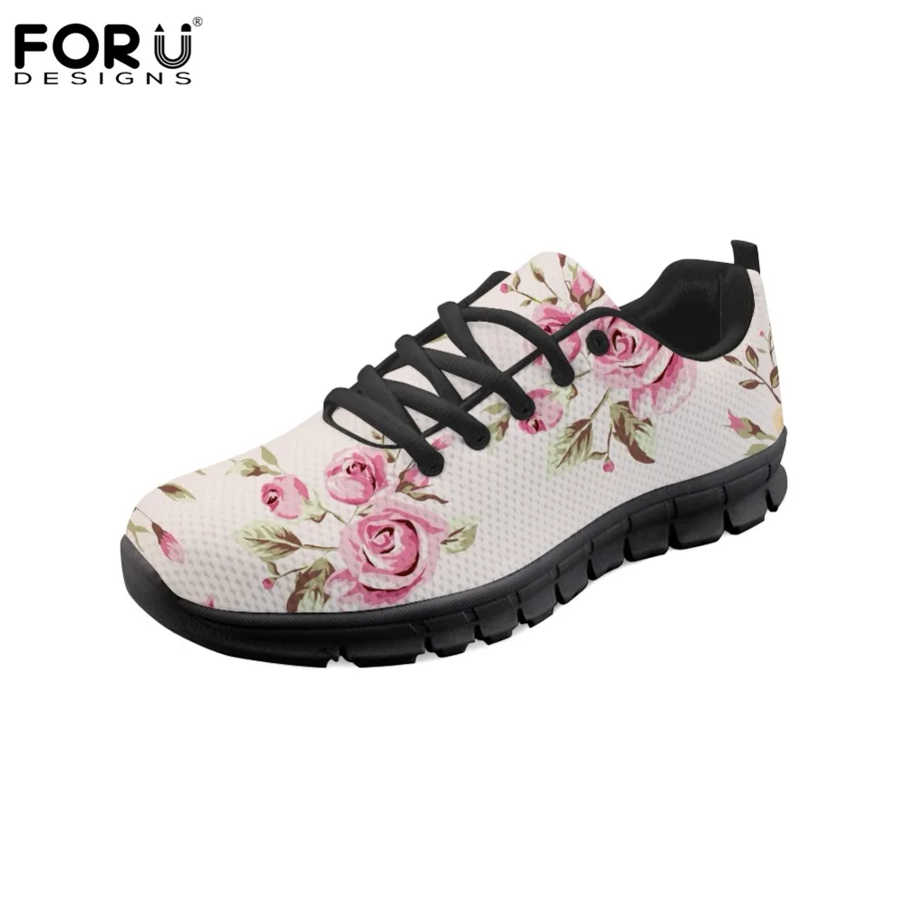 

FORUDESIGNS Fashion Girls Flats Shoes Casual Women's Sneakers Flower Rose Printing Brand Designer Lace Up Summer Shoes for Women