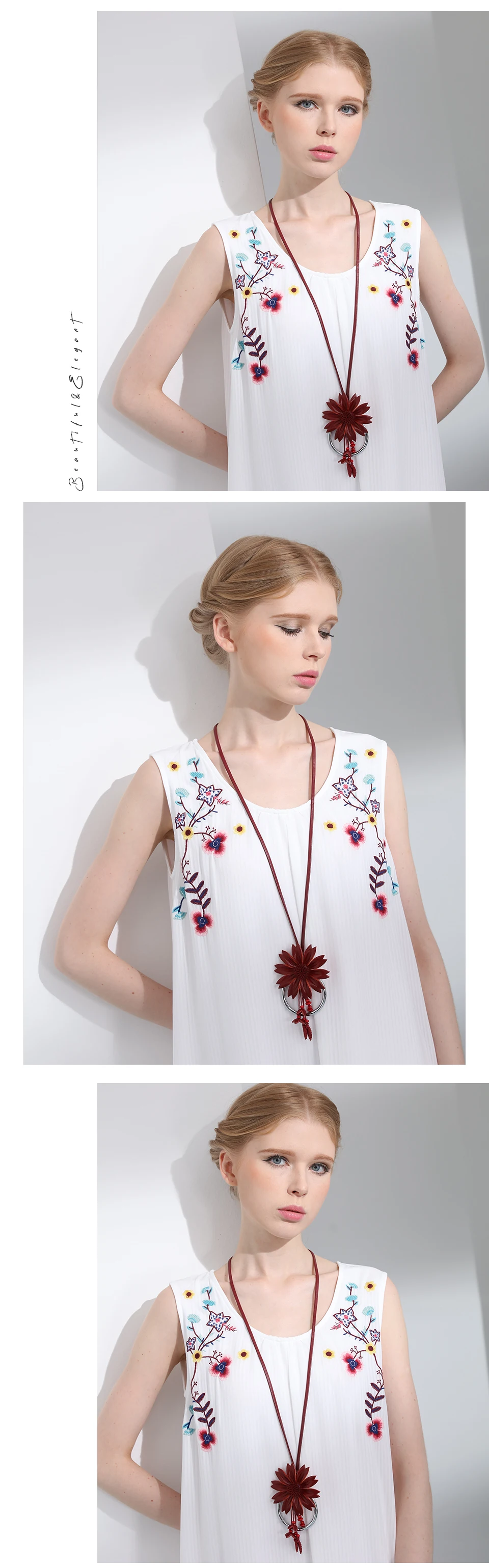 Модное ожерелье с кулоном, цепочка из воловьей кожи с цветами, длинное ожерелье для свитера, ожерелье с единорогами ручной работы, винтажные женские аксессуары
