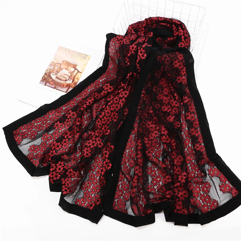 Роскошный дизайнерский шарф в африканском стиле хиджабы с черными пузырьками шифоновые края с вырезами кружевной мусульманский хиджаб шарф для пляжных шалей