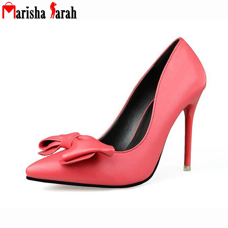 

2016 Fashion Women Red Bottom High Heels Shoes Pointed Toe Solid Bowtie Pumps Lady Sexy Party Wedding Valentine Shoes Mujer