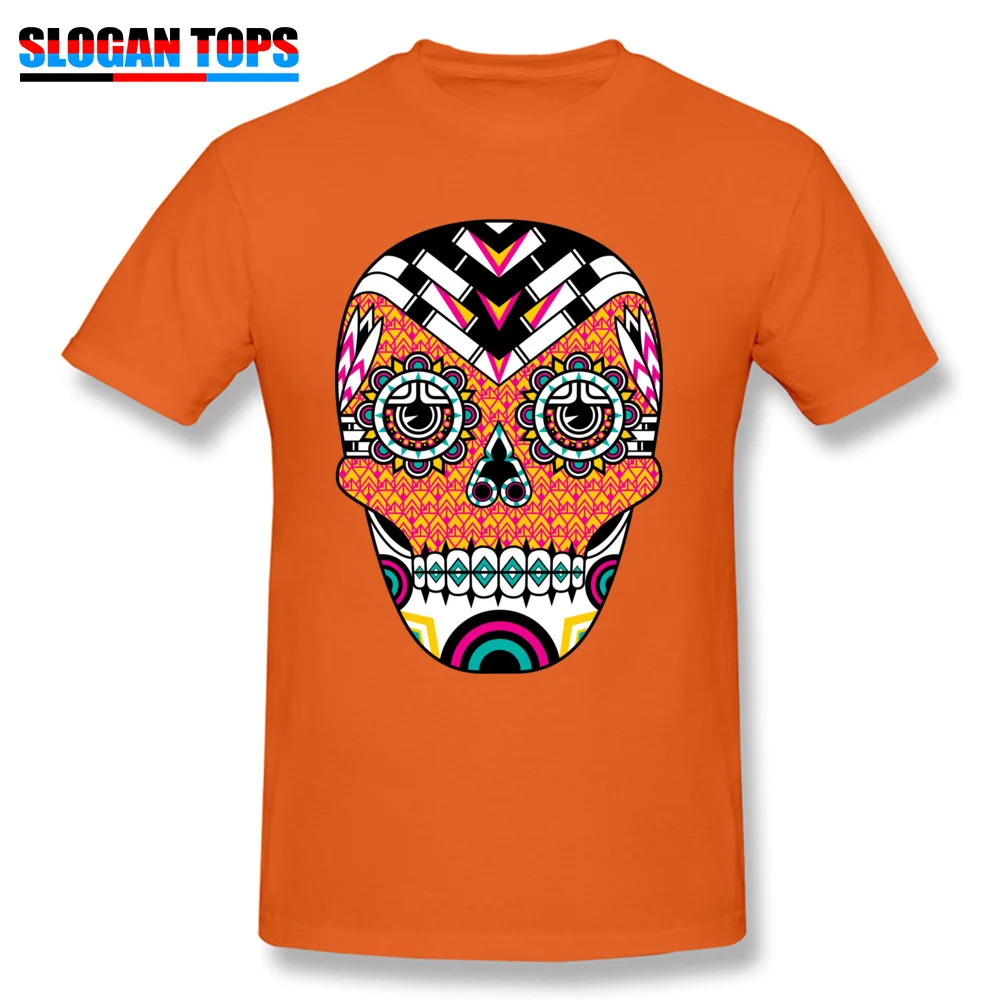 Comics Deco Skull Cool Short Sleeve Labor Day Tops Shirts Slim Fit Crewneck All Cotton Clothing Shirt Men Tshirts Deco Skull orange