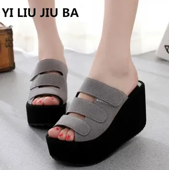 

hot sale Summer Women's Shoes fashion Woman Flip Flops Wedge high heel Shoes Woman Beach shallow Slippers Zapatos Mujer **314