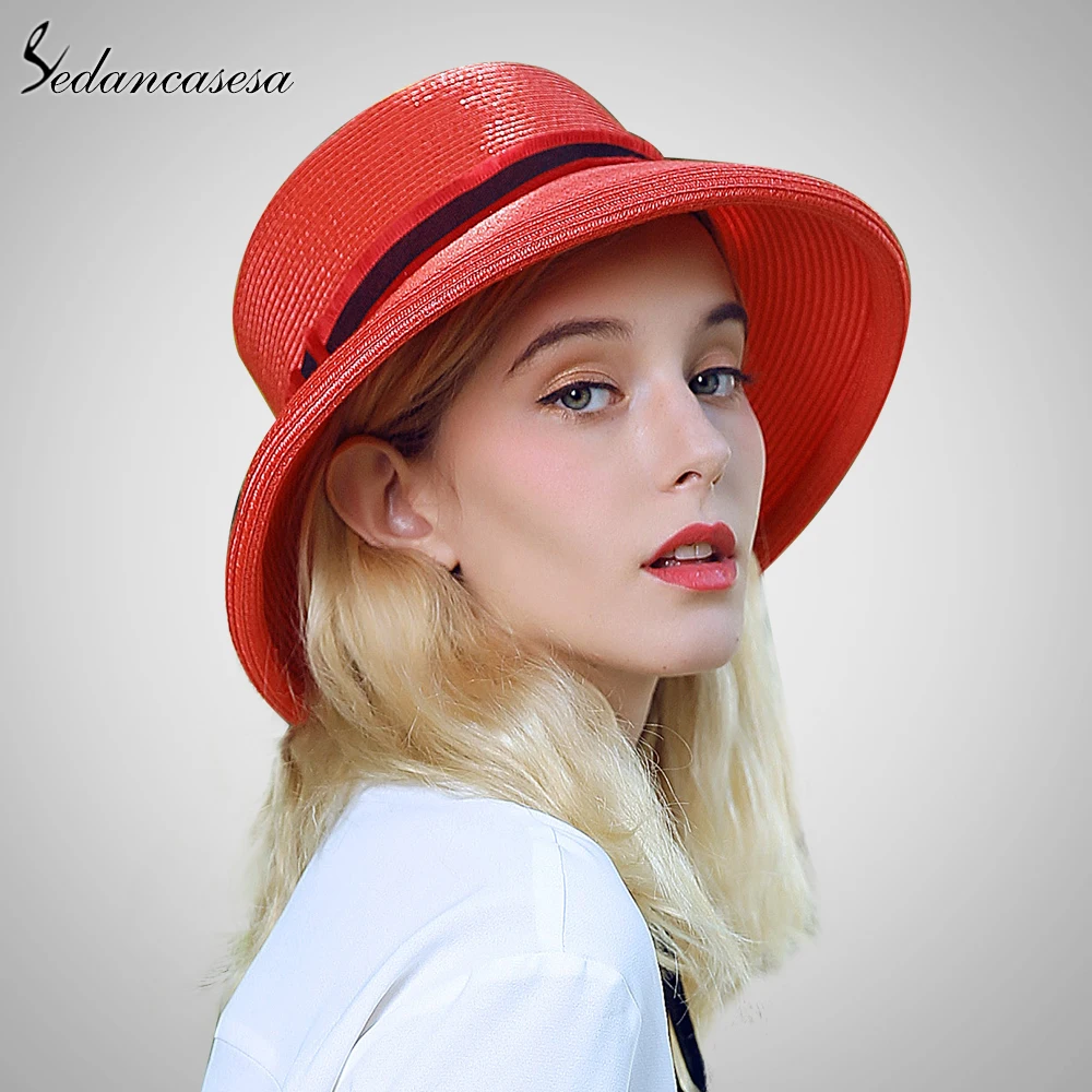 Sedancasesa straw hat beach summer sun hat UV protect wide brim folding