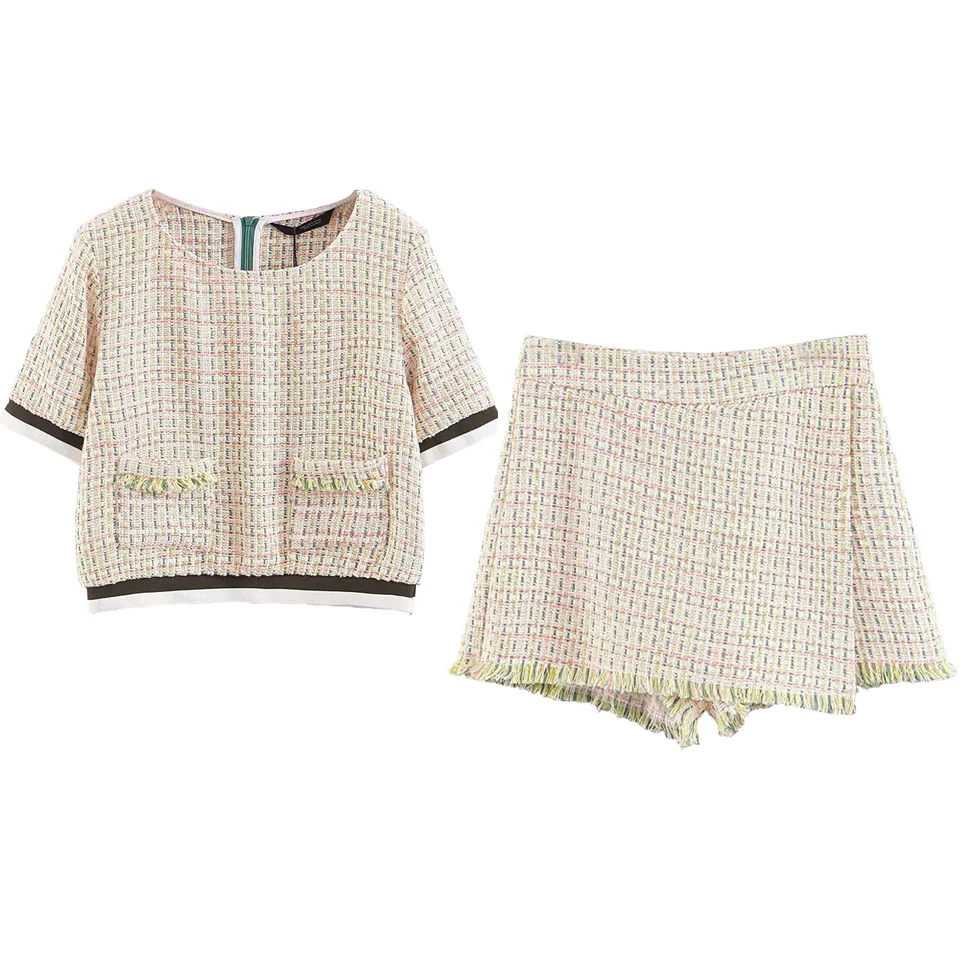 

Women Casual Summer Two pieces Sets Short Sleeve O-Neck Shirt Tops And Shorts Skirts Sets Female Elegant Suits Sets Clothing