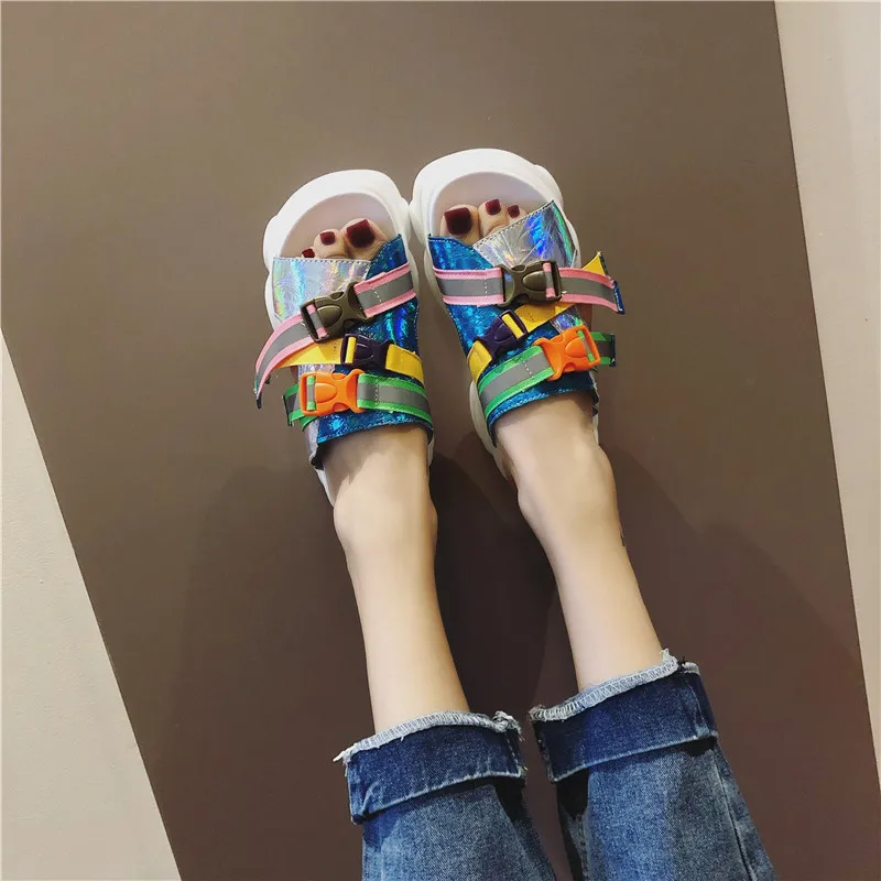 

Women's Sandals Fashionable Colourful Thick Bottom Platform Leisure Half Slippers Outdoor Beach Shoes 2019