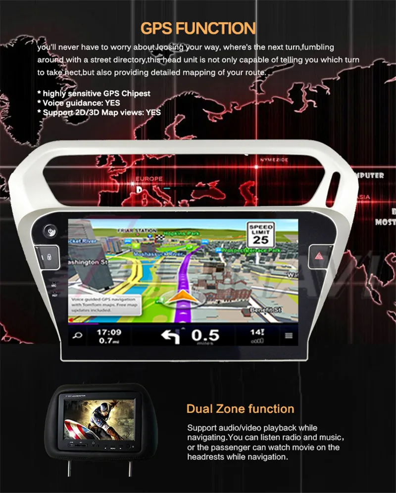 Sale Autoradio 10.1" Android 8.1 Octa Core Car GPS Navigation For Peugeot 301 2014 Stereo Auto Radio Multimedia Audio NO DVD 2 din 14