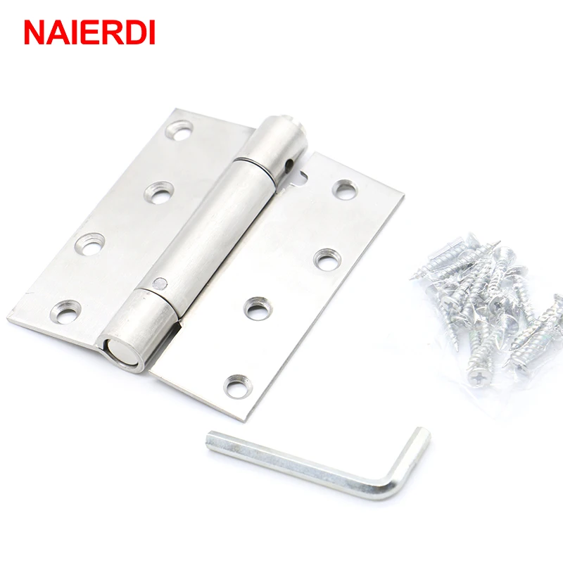 2PCS NAIERDI 4 Inch Single / Double Spring Door Hinge Stainless Steel Rebound Hinge For Cafe Swing Western Hidden Door Hardware