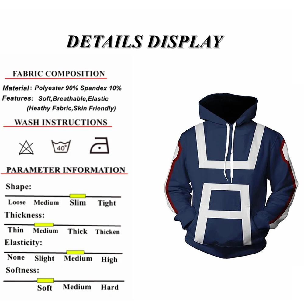 My Hero Academia Hoodie Jacket Cosplay Costume Men Women Sweatshirt Hoodies Gym School Uniforms Blue Summer T-shirt Tops S-5XL