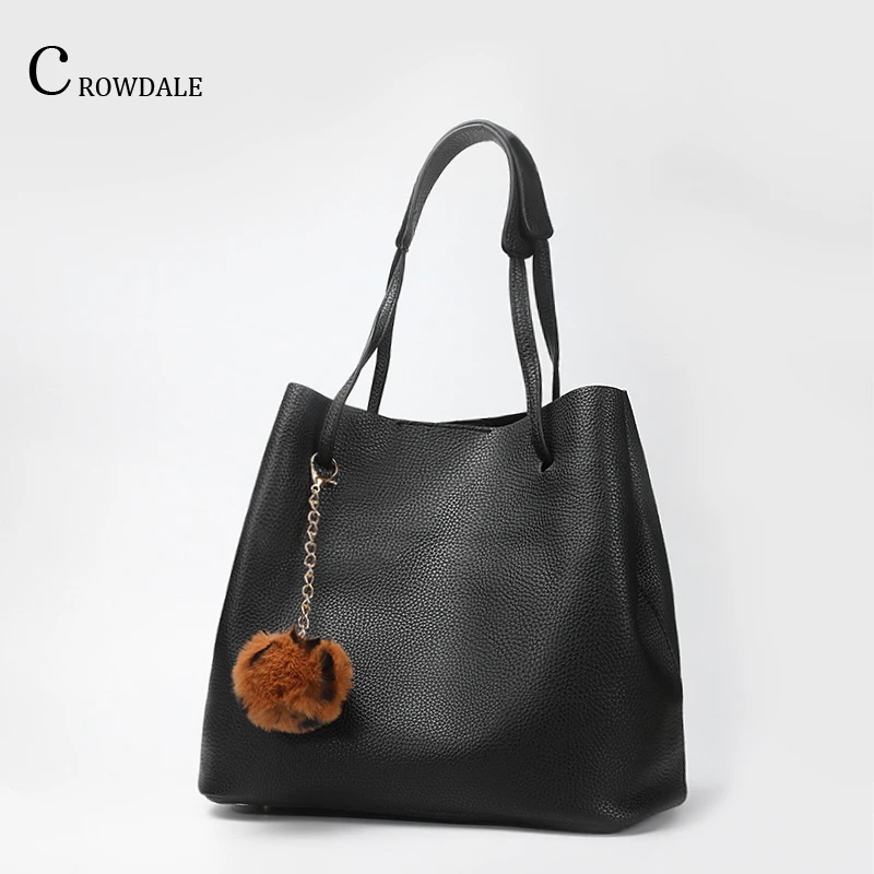 

CROWDALE brand Women Tote Bag Soft PU Leather Women Handbag 2PCS Female Shoulder Bag Girls Messenger bag Casual Women Bag 2019