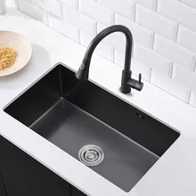 Nano 304 черный бак из нержавеющей стали большой один бак кухня ручная скамейка Нижняя украшение раковины для мытья раковины черный одна чаша подкрепление