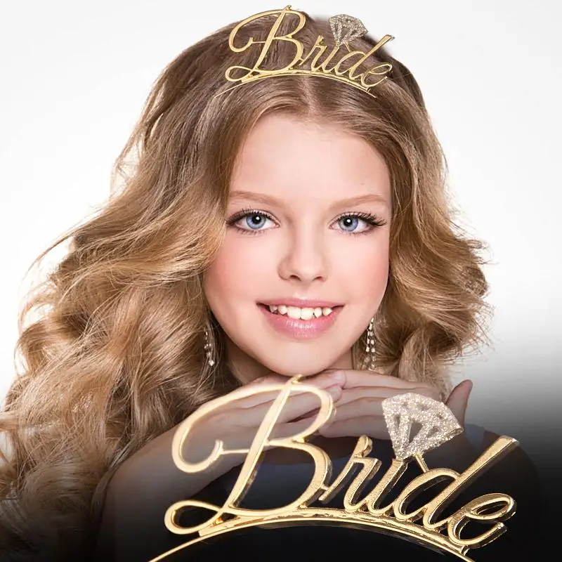 

Team Bride Bridesmaid Tiara Crown Headband Golden Shimmering Bachelorette Hen Party Bride To Be Wedding Bridal Girls Gift A30