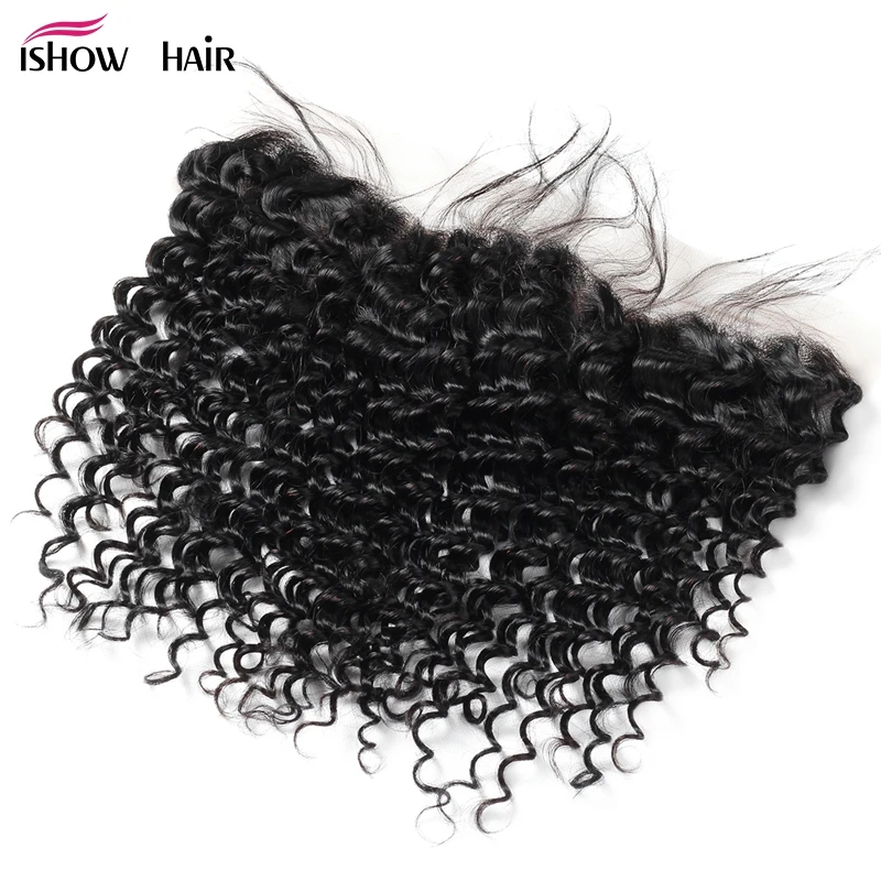 Ishow Brazilian Deep Wave Closure Ear To Ear Pre Plucked Lace Frontal Non Remy Hair 100% Human Hair Frontal With Baby Hair