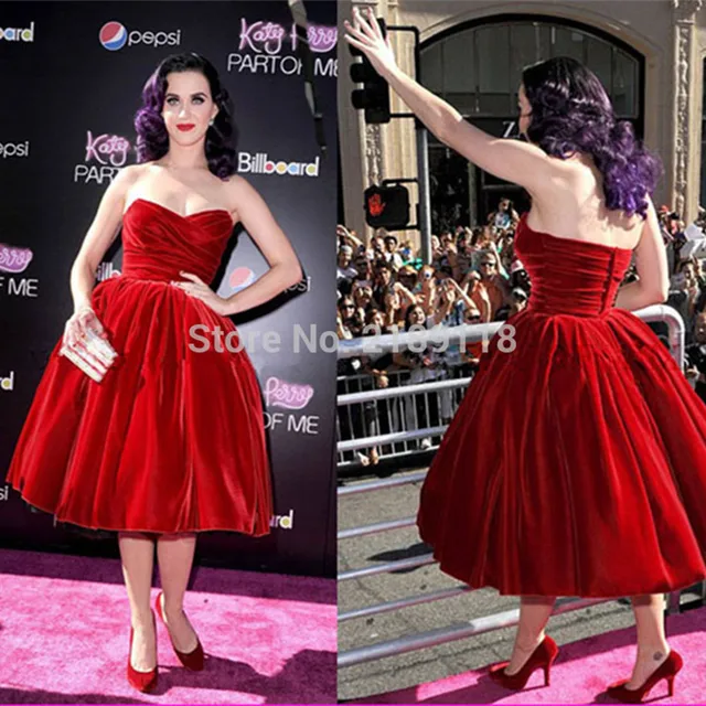 Katy Perry Red Velvet Prom Dress new style Ball Gown Red carpet dress