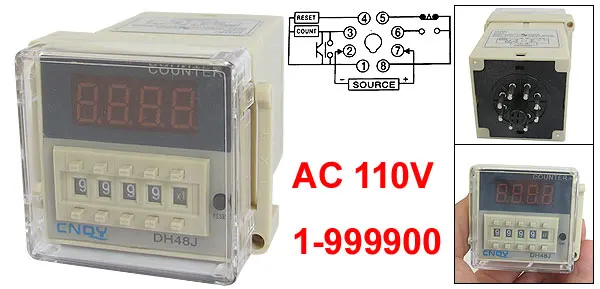 DH48J AC 110V 50/60Hz 1-999900 8 Pin Count Up Digital Counter Relay