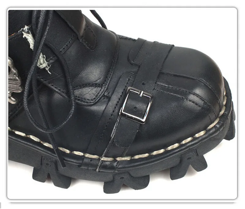 Мужские военные ботинки из натуральной кожи на шнуровке с черепом; байкерские ботинки; 9#15/15D50