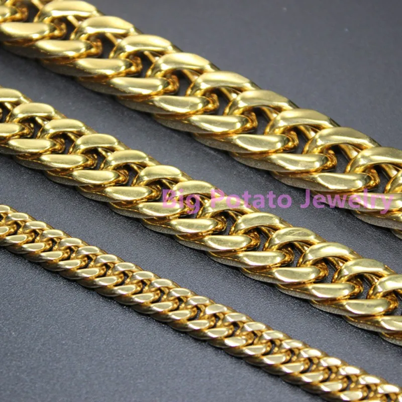 6/8/10/12/14mm 8-40inch Custom Sizes Charming Men Jewelry 316L Stainless Steel Gold Cuba Chain Nacklace/Bracelet High Quality | Украшения и