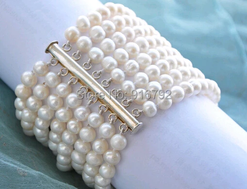 

free P&P >>>>> 8strands 6-7mm WHITE ROUND FRESHWATER PEARL BRACELET 8in