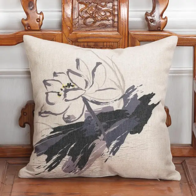 Buy Traditional Chinese Printed Pillowcase Ink Lotus
