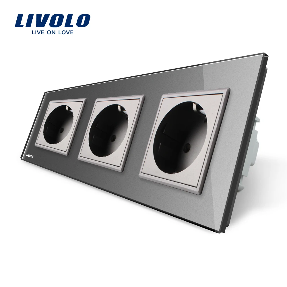 Livolo EU Standard Socket, Gary Crystal Toughened Glass Outlet Panel