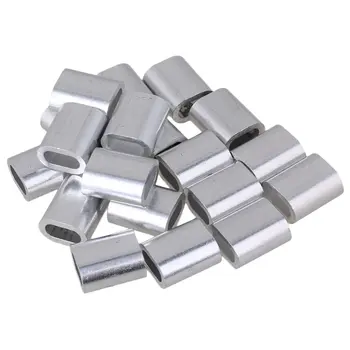 

6mm Oval Shape Sliver Aluminum Crimping Loop Wire Rope Clip Sleeves Clamps for M6 Wire Rope Pack of 50