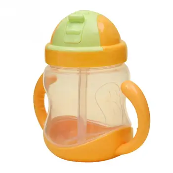 

280ml Infant Baby Suction Cup Ox Horn Handle Learn Feeding Drinking Water Straw Handle Bottle Baby Training Feeding Cup