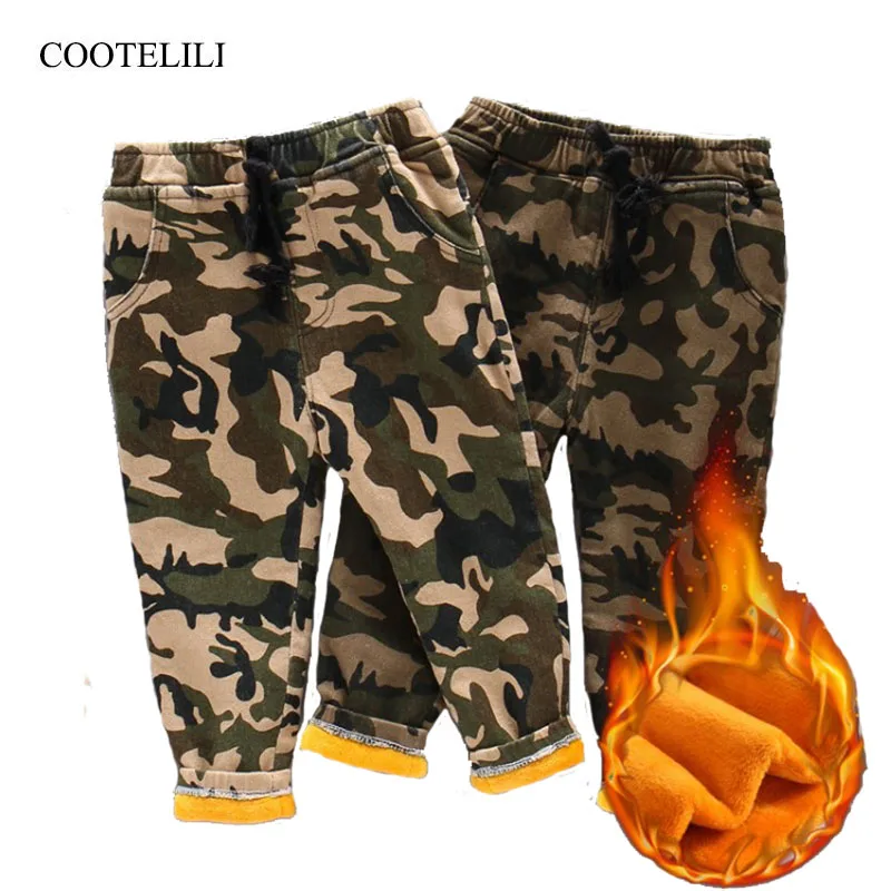 

COOTELILI Winter Velvet Boys Pants Baby Girl Winter Clothes Camouflage Warm Thicken Fleece Kids Pants Children Clothing 90-130cm