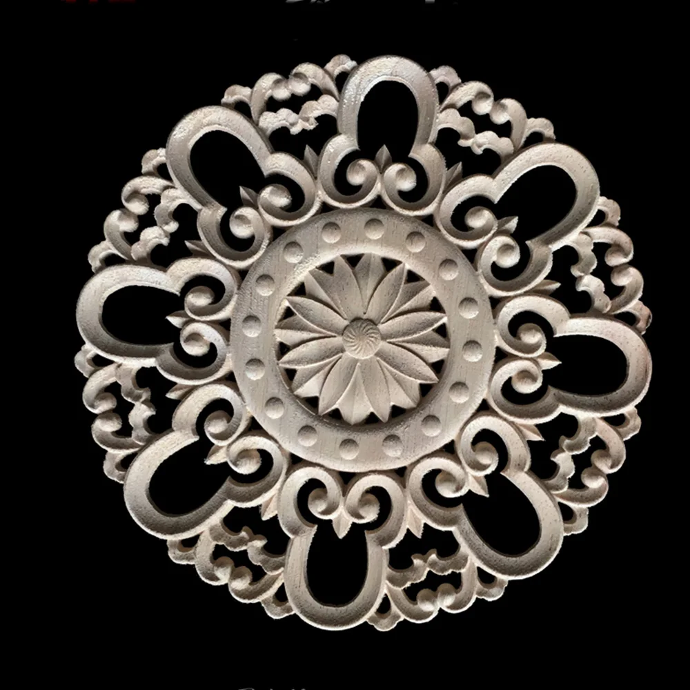 

Carving Natural Unpainted Wood Carved Corner Onlay Applique Frame For Furniture Cabinet Decorative Figurines Craft 20CM 35CM