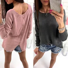 High Quality Winter Knitting Sweater Long Sleeve Back Zipper Loose Sweater Pink Black Sweater Comfortable Women Clothing Tops