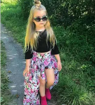 

Ins explosion children's clothing European and American girls trumpet sleeves tuxedo skirt floral suit