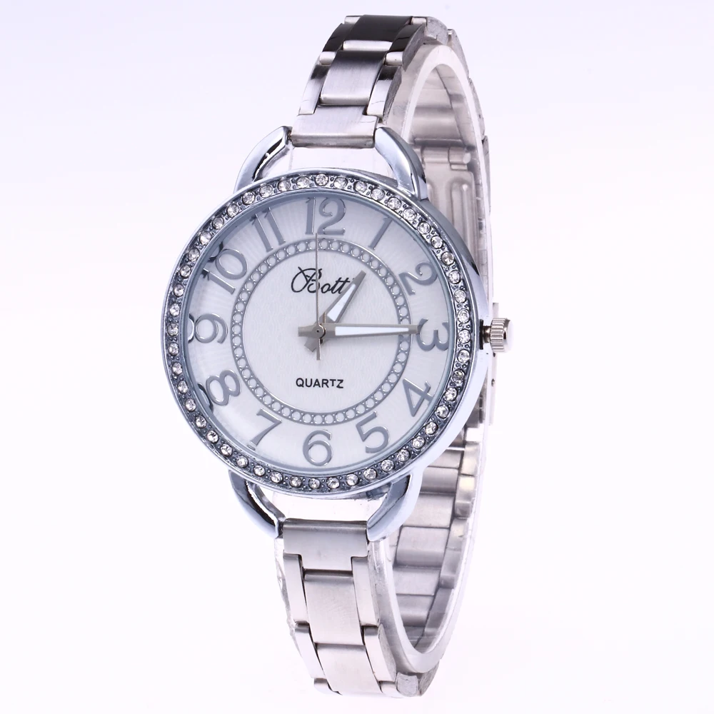 

New Famous Brand Rhinestone Casual Quartz Watch Women Large Numbers Full Steel Watches Luxury Watches Relogio Feminino Hot Sale