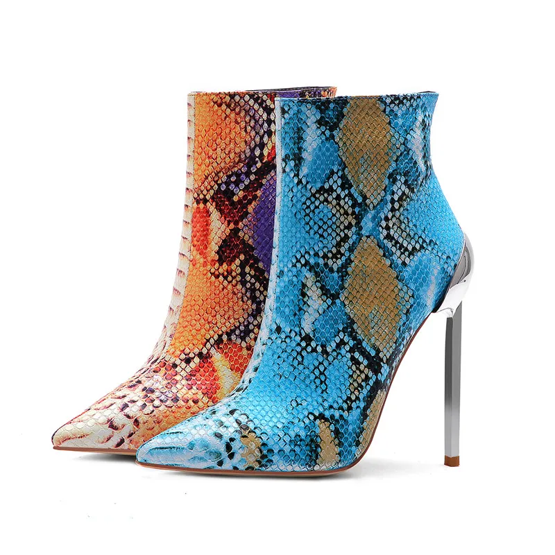 KEAIQIANJIN Autumn Snakeskin Women's Ankle Boots Woman High Heels Shoes Metal Decoration Martin Boots Snakeskin Chelsea Boots KEAIQIANJIN Autumn Snakeskin Women's Ankle Boots Woman High Heels Shoes Metal Decoration Martin Boots Snakeskin Chelsea Boots