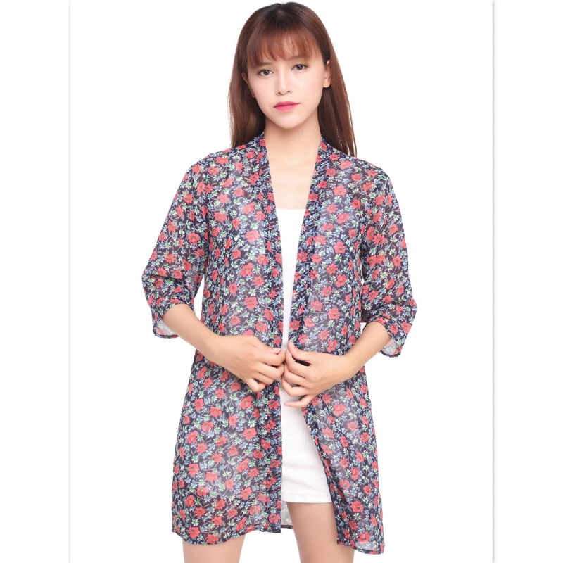 Beach Outer Cover Shirt Chiffon Outside Cardigan Loose Sun Protection Clothing Seven-point Sleeve Air-conditioning Shirt Women L