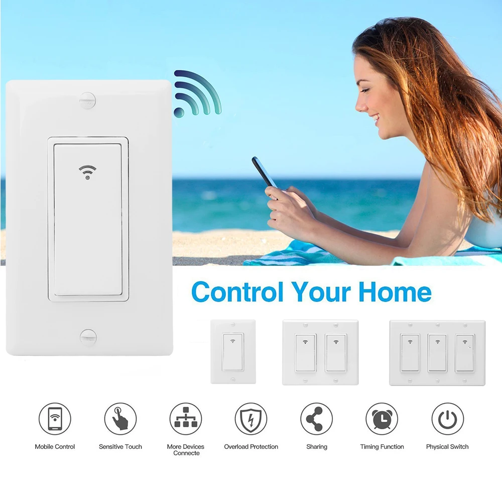 

WiFi Smart Home Wall Light Timer Remote control Switch for 1/2/3 Gang Automation Module Box Compatible with Alexa Google Homekit