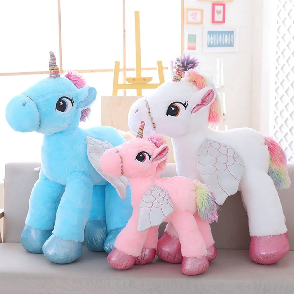 

1pc 45/60/90cm 3 Patterns Cute Unicorn toy plush stuffed Unicornio brinquedos Cartoon Pegasus pillow Quality fabric Xmas present