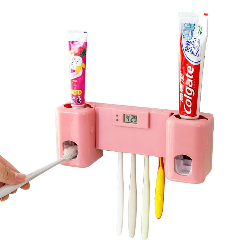 

Bathroom accessories Products Clock Automatic Toothpaste Dispenser Toothbrush Holder Set Wall Mount Rack Toothpaste Squeezers